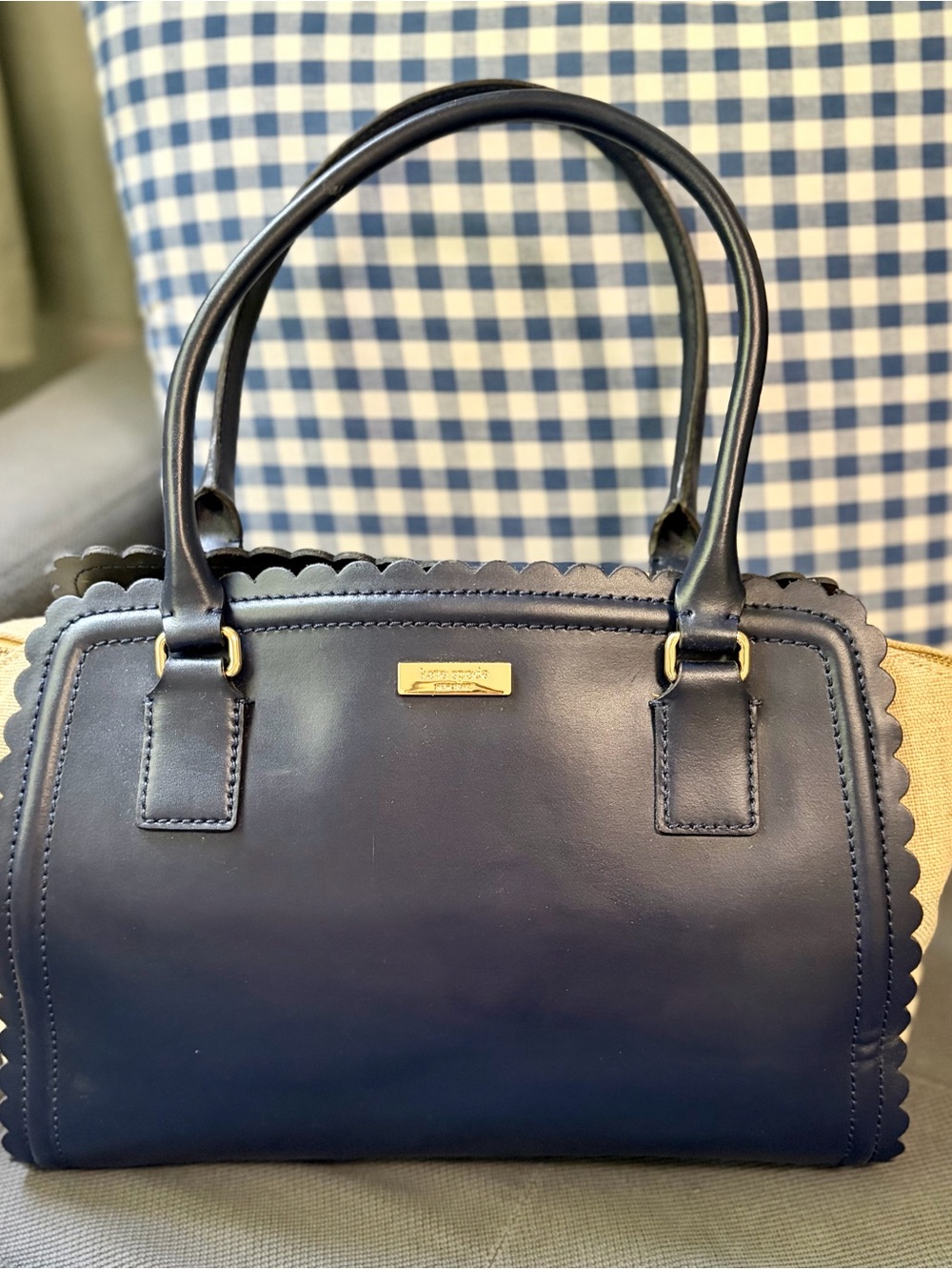 Kate Spade Navy Scallop-Edge Leather Satchel - Women Bags